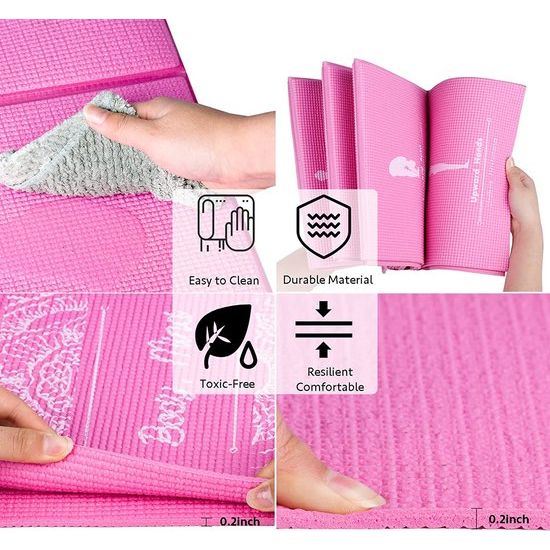 Opvouwbare yogamat voor dames, antislip oefenmat voor thuisgymnastiek, reisyogaset met rekband voor yoga, pilates en fitness, 68"L x 24"B x 1/5 inch dik