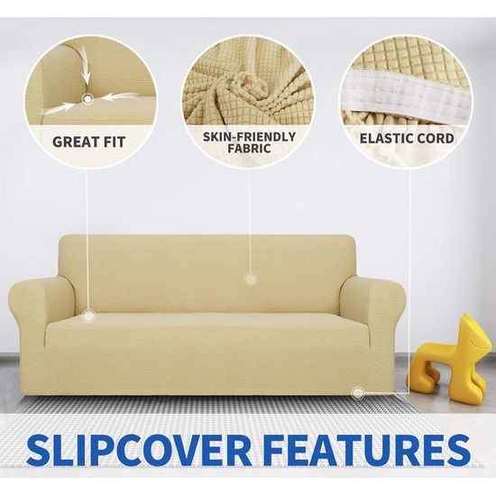 thick velvet sofa cover, 3 seater, super stretch, non-slip couch cover for dogs, cats, pets friendly 1 piece elastic furniture protector, plush sofa slipcover