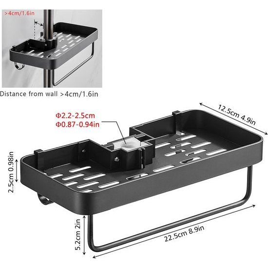Doucheplank zonder boren metalen doucheplank met ophanging voor 22 mm-25 mm douchestang badkamerplank voor douchehouder 2 niveaus zwart