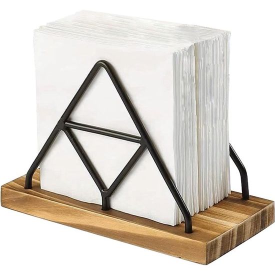 Servethouder van metaal en hout, servethouder hout, servetdispenser, metalen servettendispenser, servetstandaard voor tafels, eten, keuken, restaurant, picknick (zwart)