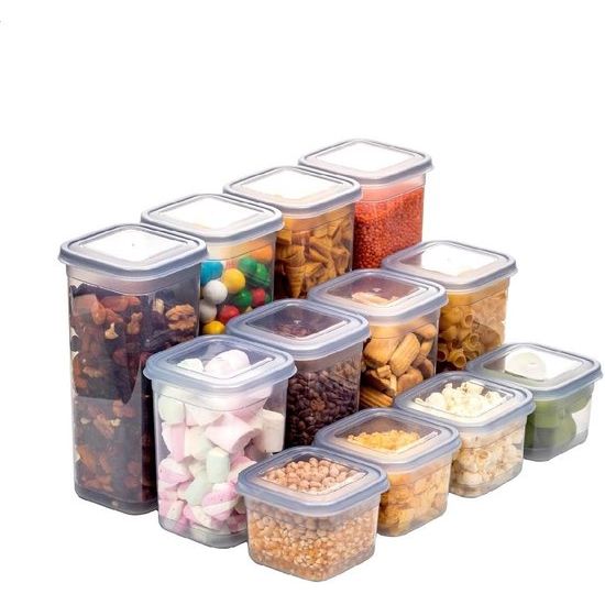 Fresh 12 stuks voorraaddozen met deksel luchtdichte set, BPA-vrij, opbergdoos met deksel keuken, voorraaddozen keukenorganizer, voorraaddozen 4x 1900 ml, 4 x 1250 ml, 6 x 600 ml