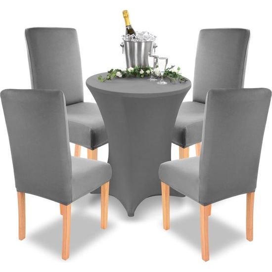 Charles, stretch-stoelhoezen, ronde en hoekige stoelleuningen, bi-elastische pasvorm met zegel van Öko-Tex-standaard 100: "getest vertrouwen" (antraciet)