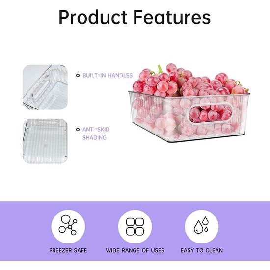 Koelkast Organizer Set van 6 Inclusief 1 Groentesnijder & 12 Clips, Keuken Opbergdoos & Organisatie, Stapelbare Koelkast Organizer Box, Geschikt voor Keuken/Kantoor/Slaapkamer, (Nieuwe Stijl)