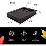 Bankblad voor bank, bank, bed, tv en schootblad om te dineren met antislipbasis en 2 bekerhouders. Afstandsbediening en mobiele telefoonhouder. Organisator voor armleuningen. (donker bruin)