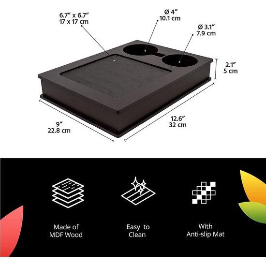 Bankblad voor bank, bank, bed, tv en schootblad om te dineren met antislipbasis en 2 bekerhouders. Afstandsbediening en mobiele telefoonhouder. Organisator voor armleuningen. (donker bruin)