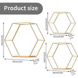 Set van 3 zeshoekige wandplanken, hangrek, metaal en hout, zwevende planken, wandopslag, organizer voor keukenrek, badkamer, slaapkamer, wanddecoratie (goud)