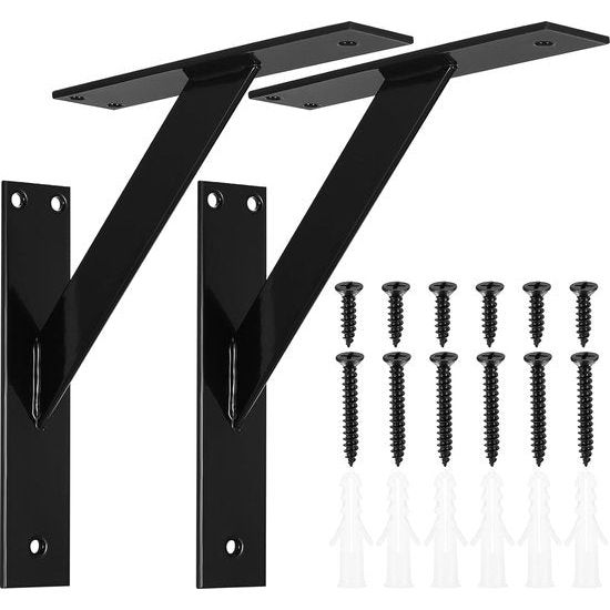 2 stuks plankhouders, plankhouder, plankdrager, wandhouder, wandhouder, zwart metaal voor plankplank, keuken, badkamer (150 mm)