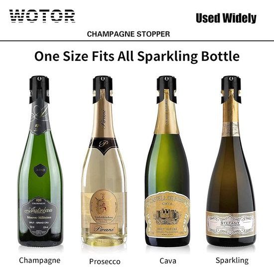 Set van 3 champagnestoppers, roestvrijstalen champagneflesstoppers, herbruikbare champagnestoppers, champagnestoppers, flessenstoppers, lekvrij houdt vers (zwart)