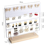 sieradendisplay opbergstandaard met houten sokkel, oorbeldisplay standaard, oorbelhouder voor hangende oorbellen, 144 gaten (wit)