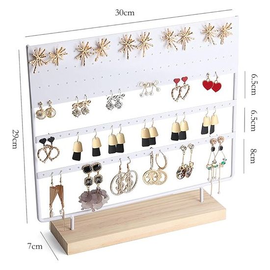sieradendisplay opbergstandaard met houten sokkel, oorbeldisplay standaard, oorbelhouder voor hangende oorbellen, 144 gaten (wit)