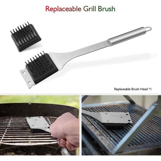 Direct Grillbestek, 33 stuks, barbecue-accessoires, roestvrij staal, grillbestek, set voor camping en tuin, grilltang van roestvrij staal en draagtas