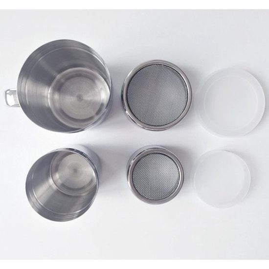 2 stuks poedersuikerstrooier, met deksel, poedersuiker-strooier, meelstrooier, poedersuiker, roestvrijstalen poederstrooier, meelzeef, voor thuis, restaurant, outdoor