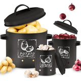 3-pack aardappelbewaardoos, veelzijdige aardappelpottenset met ventilatiesysteem houdt groenten langer vers, ideaal voor uienopslag en aardappelopslag (zwart)