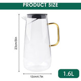 Glazen kan van 1,6 liter, met deksel, gemakkelijk te reinigen, hittebestendige glazen van borosilicaatglas met handgreep voor warme en koude dranken, water, melk, koude of warme dranken