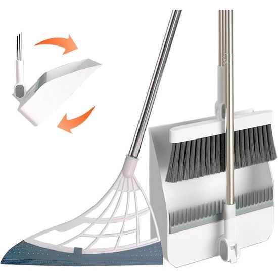 Bezem- en stofferset voor thuis, met vloerschraper, schep- en bezemset, opvouwbare stoffer met lange steel, voor het reinigen en vegen van huishoudens binnen en buiten