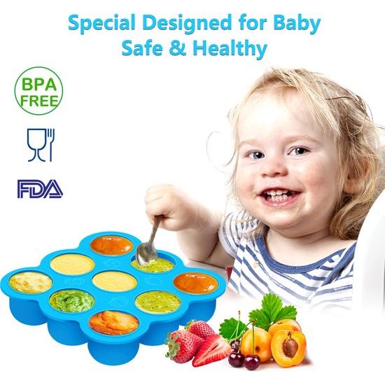 babyvoeding opbergdoos, siliconen baby pap-invriezen met Siliconen Deksel, container, vriezer, dienblad, herbruikbaar, groenten, fruit, purees, sauzen en ijsblokjes