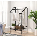 3-Tier Towel Rack Stand with Storage Platform, Free Standing Metal Towel Drying Rack, Washcloth Holder, Bathroom Storage Organiser