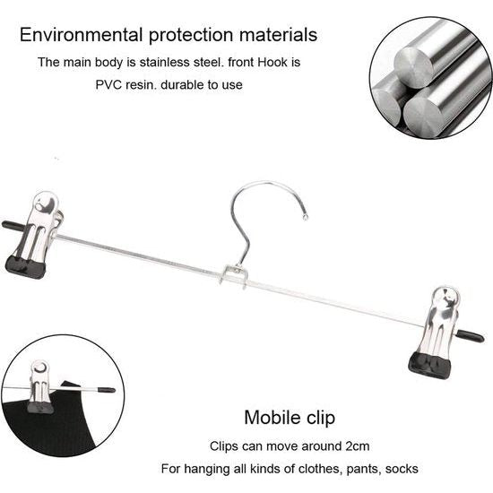 Metalen broekhangers, sterke chromen rokhangers met verstelbare clips, metalen broekhangers, ruimtebesparende kleerhangers voor broeken, sokken, rokken, 30 cm (12 inch), 40 stuks