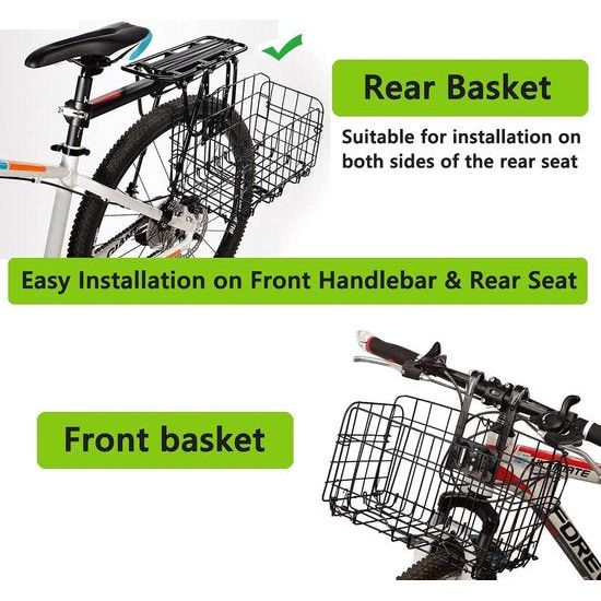 Opvouwbare fietsmand, roestbestendige afneembare fietsmand, eenvoudig te installeren op het voorstuur en de achterbank voor mountainbike-accessoires, framemand, fietstas, bagagerek