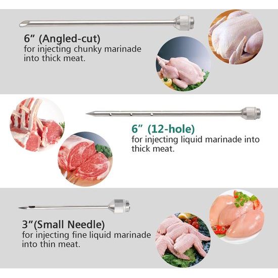 Vleesspuit, marinadespuit met 3 naalden voor het injecteren van de saus in grote stukken vlees, bijvoorbeeld varkensschenkels, rundvlees etc, 60 ml/2 oz, incl.