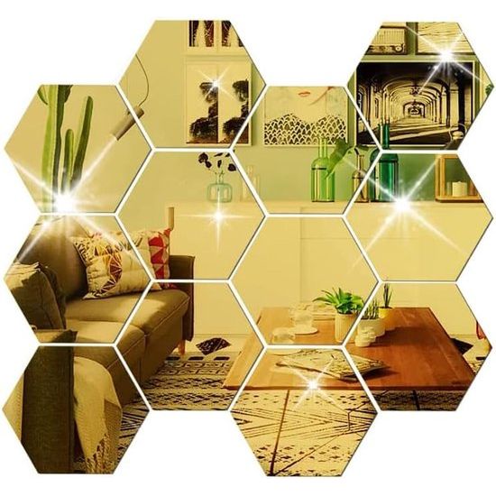 12st Spiegel Muurstickers, Acryl Spiegel Sticker Set, Spiegel muur Decoratie, Verwijderbare, DIY spiegel Stickers voor woonkamer, bank, instelling, wanddecoratie (goud)