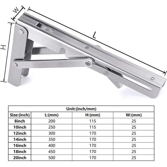 Opklapbare beugel 300 mm Opklapbare muurbeugel Capaciteit 150 kg 2 stuks - RVS Heavy Duty opvouwbare beugel