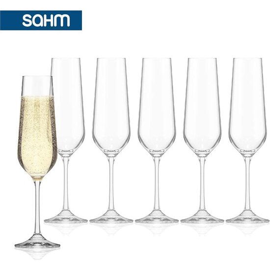 SAHM Champagneglazen, 6-delig, 200 ml, champagneglas, vaatwasmachinebestendig, duurzaam, ook ideaal als Prosecco glazen en champagneglazen