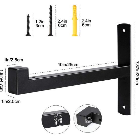 Plankdrager, plankhouder, 2 stuks, 25 cm plankhoek, zware belasting, T-vorm, wandrek, zwart zwevende plankhouder, zware industriële retro (10 inch)