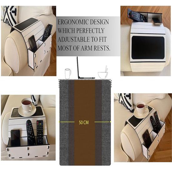 Sofatablet | antislip bankblad met 2 vakken organizer - banktafel van hout met bekerhouder - bankbar & bankhouder afstandsbediening houder - console armleuning als bankplank & snackbar