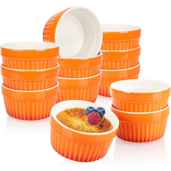 ragoutvinkom - ovenvaste vormpjes in rood en oranje - creme brulee kom - dessertkom met elk 185 ml