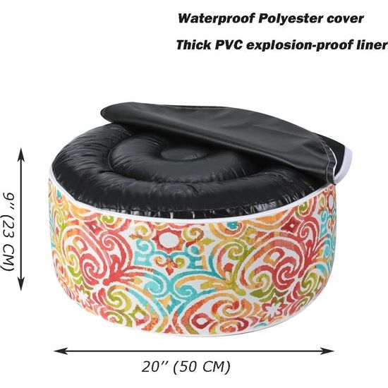 Opblaasbare kruk - kleurrijke kruk binnen en buiten -50 * 23 cm gebreide kruk waterdicht gemaakt van polyester en PVC voor tuinzwembad woonkamer -Corinthian Dapple