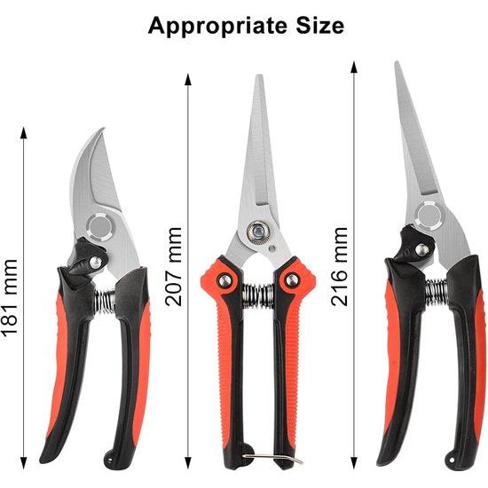 Tuinschaarset, professionele boomschaar, bypassschaar, cutter, tuinschaar, bloemenschaar, heggenschaar, schaar voor tuingazonwerkzaamheden, roestvrijstalen lemmet, veerslot, 3 stuks