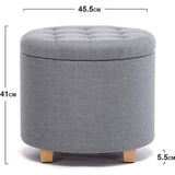 Kruk met opbergruimte, ronde zitting met deksel, zitkist, voetenbankkist opbergdoos, linnen, 44 L, 45 x 45 x 41 cm, lichtgrijs