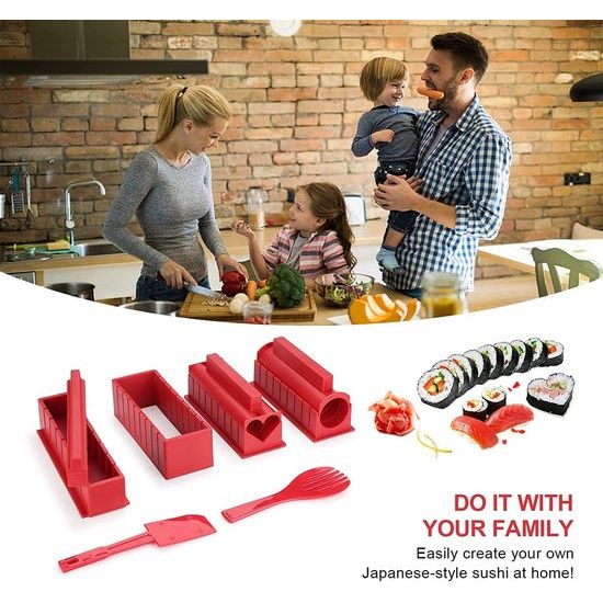 Sushi Maker Kit, 10 Piece Complete Sushi Making Kit, 5 Shapes DIY Sushi Making Set with High-Quality Sushi Knife, Perfect for Sushi DIY Also as a Gift