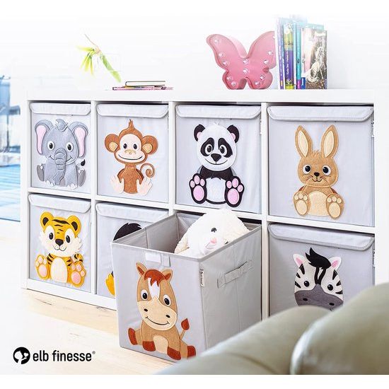 Opbergdoos voor kinderen, schattige dierenwerelden, extra stevige speelgoedkist met deksel voor kinderkamer, speelgoeddoos (33 x 33 x 33 cm) voor het opbergen, opbergbox