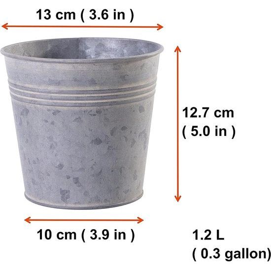 Set van 3 bloempotten, plaatstaal, zink, metaal, plantenpot, sierpot, vaas, balkon, tuin, asbak, maat: S, diameter 13 cm x hoogte 12,7 cm, 1,2 l