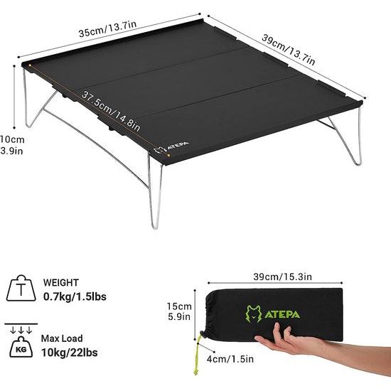 Klaptafel, kleine campingtafel, steektafel, opvouwbaar, lichte aluminium legering, top met draagtas, voor outdoor, picknick, reizen, strand, gemakkelijk te reinigen