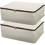 2 STUKS Duurzame Dikke Zachte Ademende Canvas Opbergzakken Organisator voor beddengoed, dekbedden, kussens, dekens, kleding, 65x47x22cm, Beige