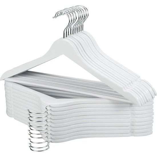 Kleerhangers van hout, 20 stuks, glad oppervlak, wit, 360 graden draaibaar en schoolterinkepingen, sterk en dun houten kleerhangers, geschikt voor volwassenen, 43,5 cm lang
