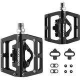 Fietspedalen, aluminium, antislip, 2-in-1 SPD-pedalen/platform, pedalen voor MTB, racefiets, stadsfiets, zwart