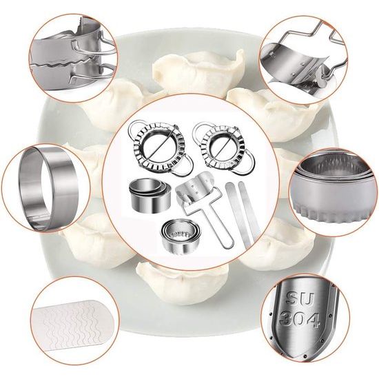 11 stuks Dough Press Set, roestvrij staal, dumpling maker, ravioli uitsteekvormen, tortellini-vorm, doe-het-zelf gebaksgereedschap