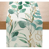 Groen goud eucalyptus lente tafelloper 40 x 140 cm, outdoor tafelloper, weerbestendig, zomer tafel runner afwasbaar natuur landhuisstijl decoratie tafel loper buiten feest