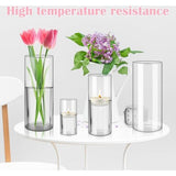 Set van 4 kaarsenhouders, glazen vaas, helder glas, cilinderkaarsenhouder, transparant, stompkaars, vas, bloemenvaas, modern, voor thuis, kantoor