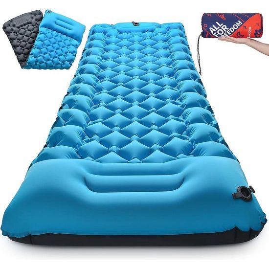 Zelfopblazend campingmat, 8-10 cm, verdikt, ultralicht, luchtmatras, opblaasbaar, dik, opvouwbaar, met kussen, hemelsblauw, marineblauw