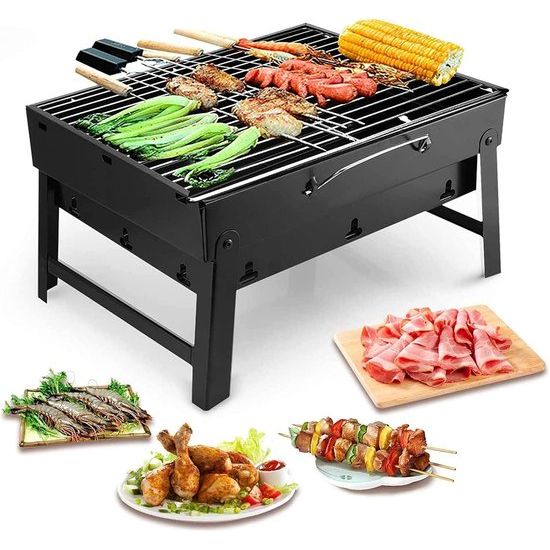 Houtskoolgrills, draagbare grill, roestvrij staal, houtskool, smoker, char broil, BBQ, pit grill voor outdoor camping (middel), zwart