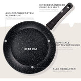 Marmeren braadpan, 28 cm, anti-aanbakpan van 90% gerecycled aluminium met ergonomische kunststof handgreep, grote inductiepan voor koken en aanbraden