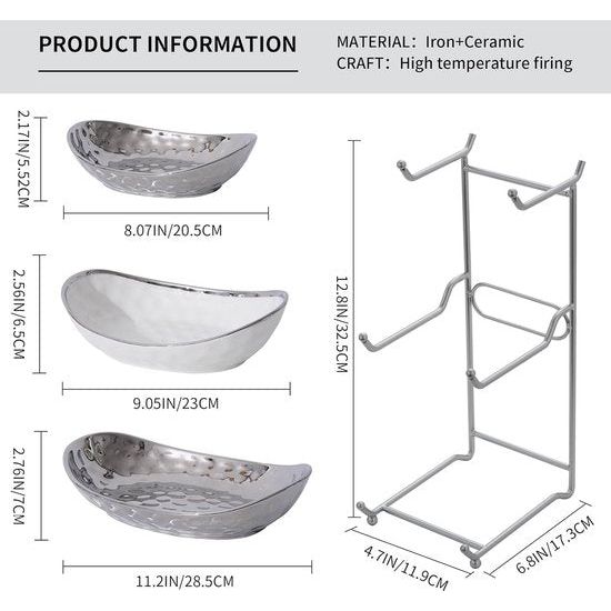 Fruitrek met 3 etages, keramiek, fruitschaal voor keuken, modern metalen frame, fruitschalen op het werkblad