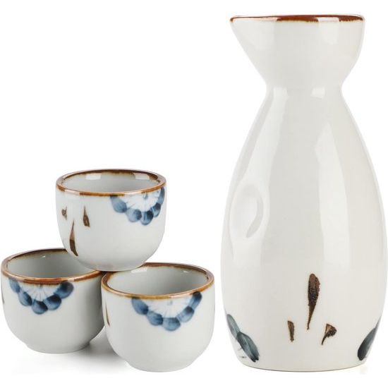 Japanse Liquor Sake Set met Sake Beker Wijnpot Porselein Sake Set voor warmers (1 Sake-Pot 3 Sakebekers)