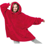 Hoodie deken met mouwen dekenpullover - draagbare deken om aan te trekken als cadeau voor vrouwen dames, warme knuffeltrui volwassenen zachte mouwdeken rood 95 x 85 cm