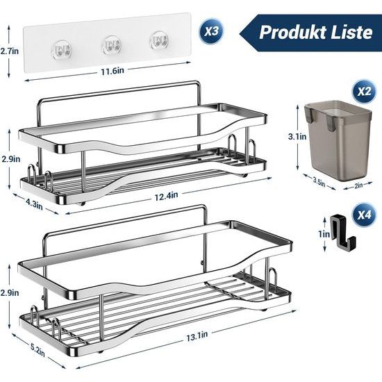 Doucheplank zonder boren, 2 stuks, zelfklevend, badkamerrek, badkamerorganizer, doucheplank van roestvrij staal met 4 haken en 2 tandpastahouders, zwart doucheplank, douchemand voor badkamer,